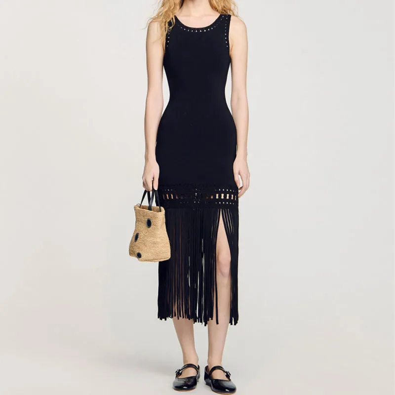 Sandro Fringed Knit Dress-1