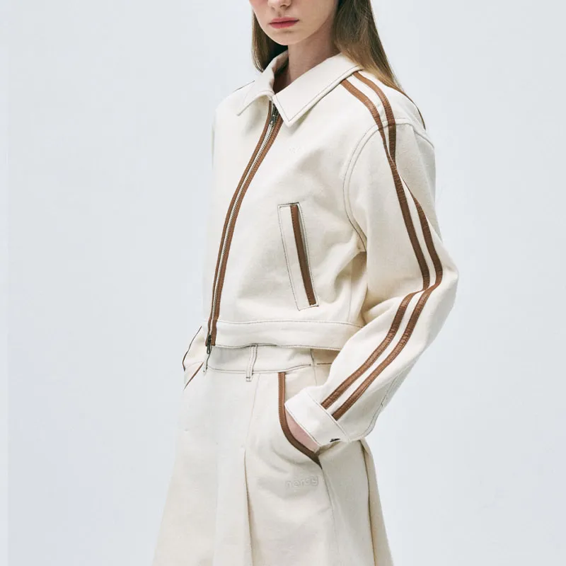 NERDY SS25 Denim Jacket Korean Style Women's Ivory White-3