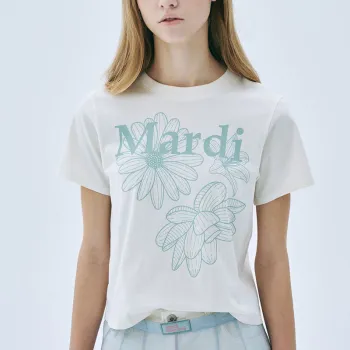 MARDI MERCREDI T Shirt Women's Cream/moss Green Korean Style