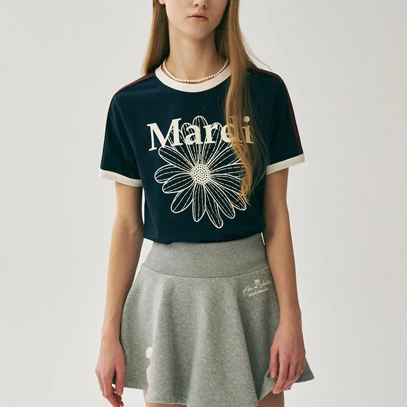 MARDI MERCREDI SS25 T Shirt Women's Marine Ivory White Korean Style-1