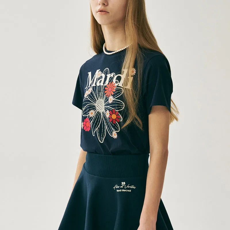 MARDI MERCREDI T Shirt Women's Marine Blue Korean Style-3