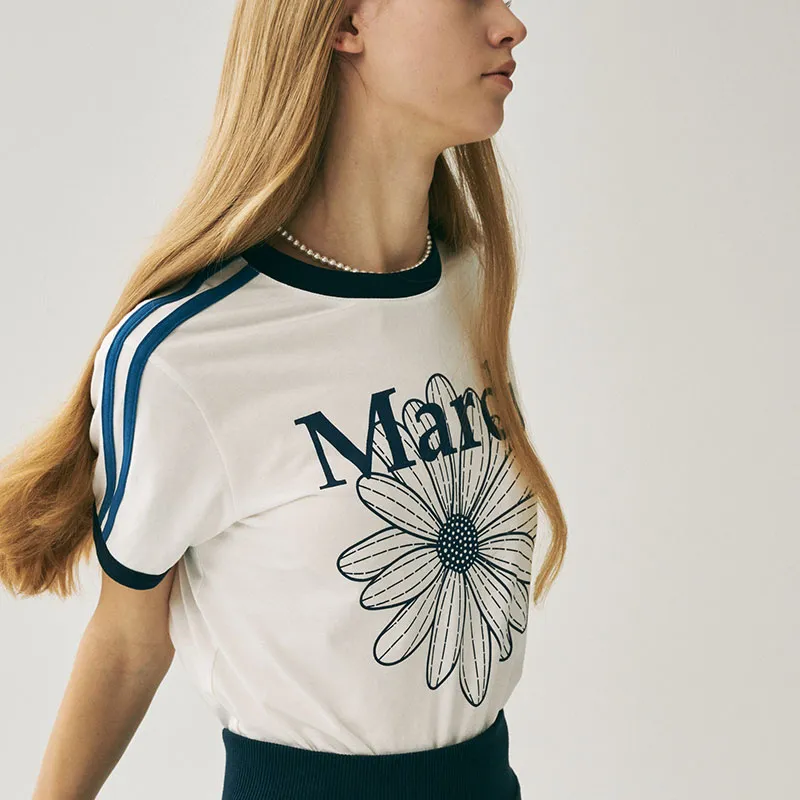 MARDI MERCREDI SS25 T Shirt Women's Ivory Marine Blue Korean Style-2