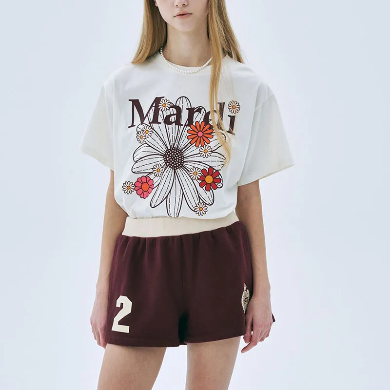 MARDI MERCREDI T Shirt Women's Burgundy Red Korean Style-4