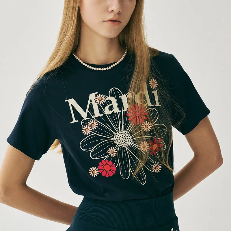 MARDI MERCREDI T Shirt Women's Marine Blue Korean Style-1