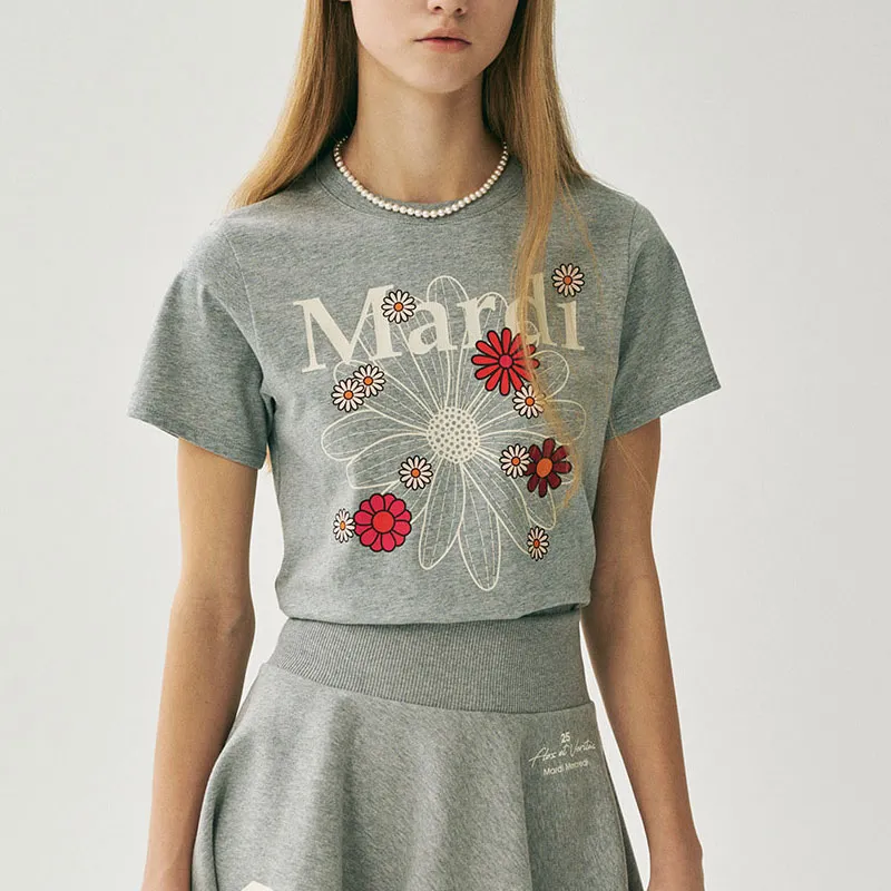 MARDI MERCREDI T Shirt Women's Gray Ivory Korean Style-3