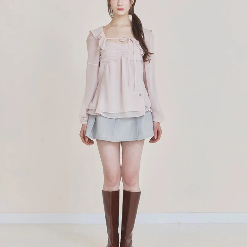 NOT YOUR ROSE SS25 Fairy Chiffon Bolero Pink Chiffon Shirt Women's Pink/Pink-2