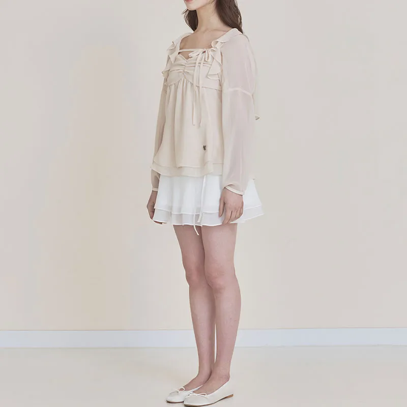 NOT YOUR ROSE SS25 Fairy Chiffon Bolero Beige Chiffon Shirt Women's Beige/Beige-4