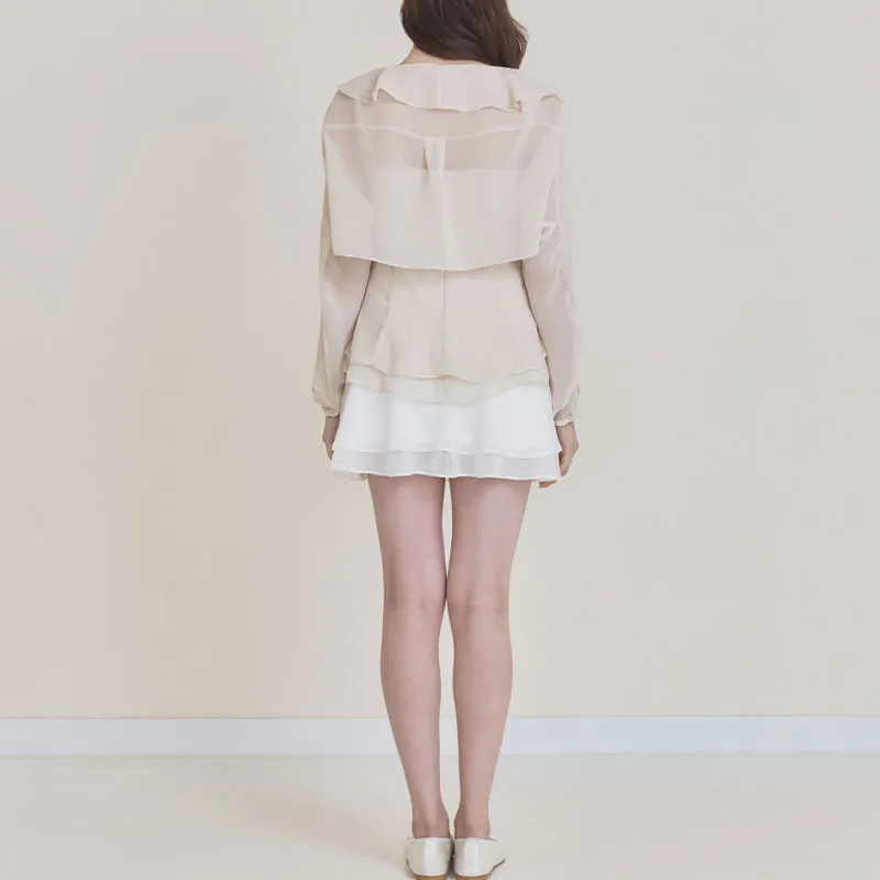 NOT YOUR ROSE SS25 Fairy Chiffon Bolero Beige Chiffon Shirt Women's Beige/Beige-3