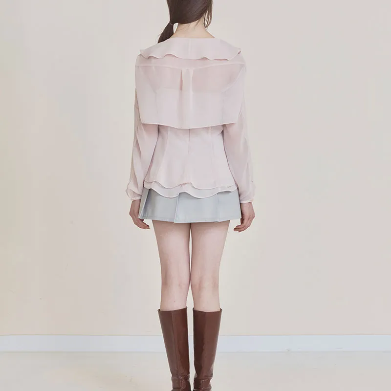 NOT YOUR ROSE SS25 Fairy Chiffon Bolero Pink Chiffon Shirt Women's Pink/Pink-3