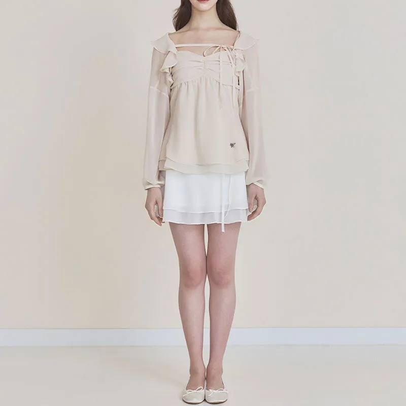 NOT YOUR ROSE SS25 Fairy Chiffon Bolero Beige Chiffon Shirt Women's Beige/Beige-2