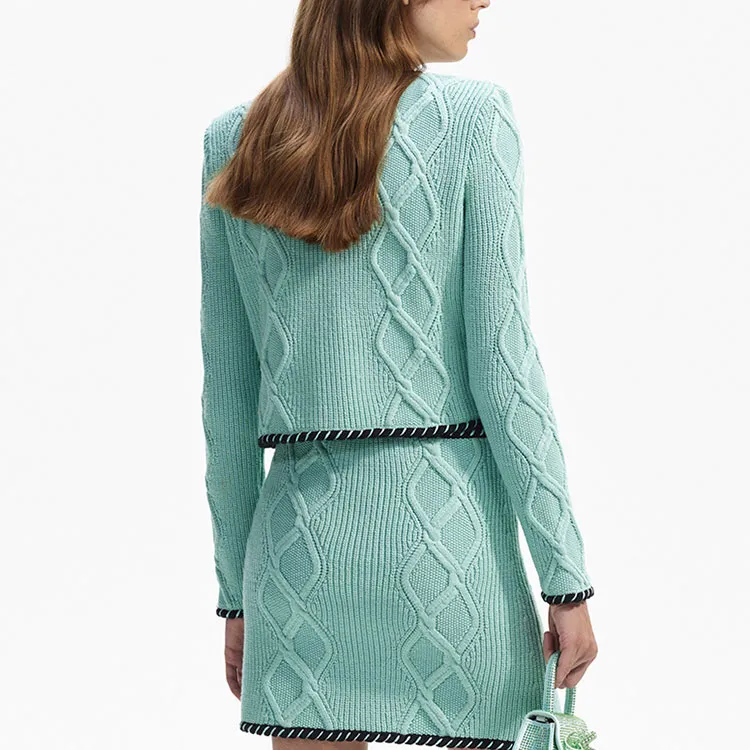 Self portrait Crystal embellished Cable knit Miniskirt-2