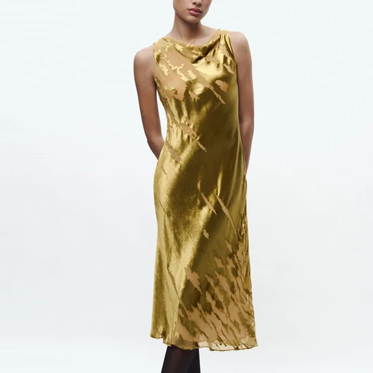 ZARA Sleeveless Dress Women's Mustard-1
