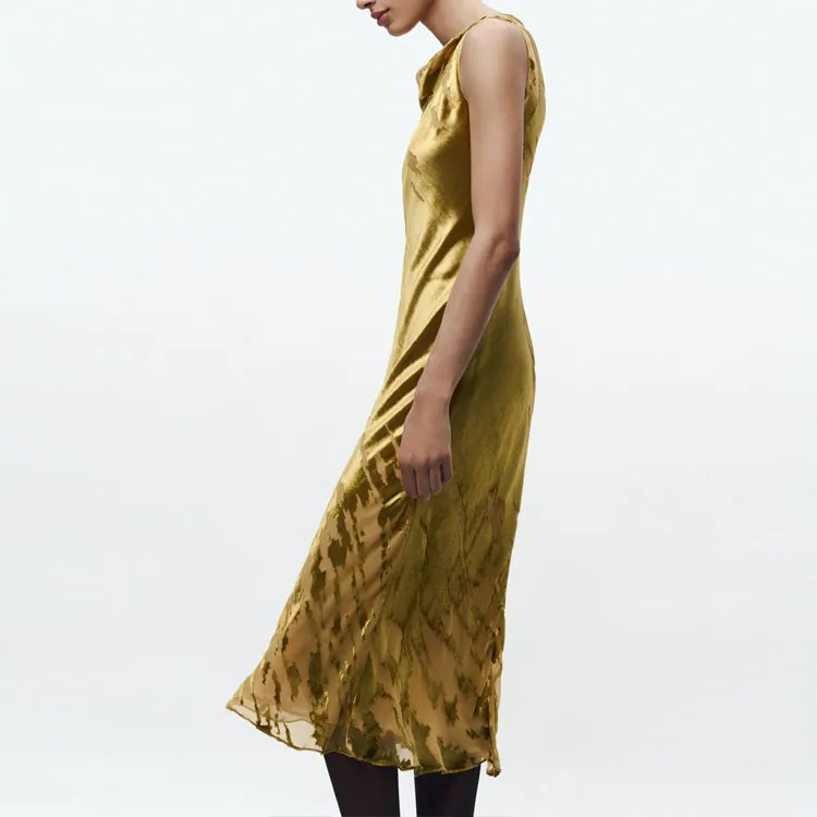 ZARA Sleeveless Dress Women's Mustard-3