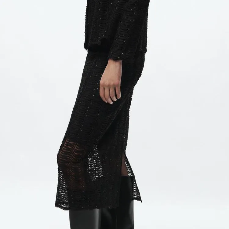 ZARA Casual Long Skirts Women's Black Gold-3