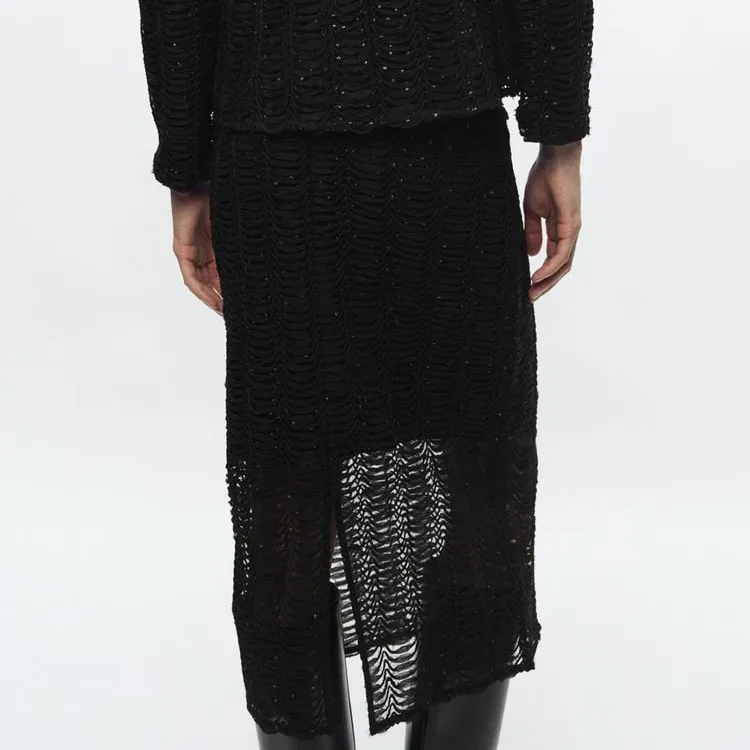 ZARA Casual Long Skirts Women's Black Gold-2