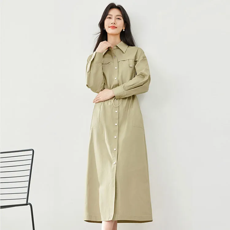 VIMLY Long Sleeved Dresses Women's Khaki-1