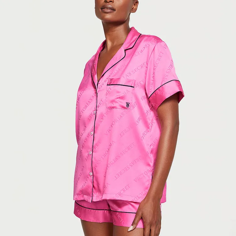 Victoria's Secret Satin Short Pajama Set/Hollywood Pink Pajama Set Women's Rose Red-1