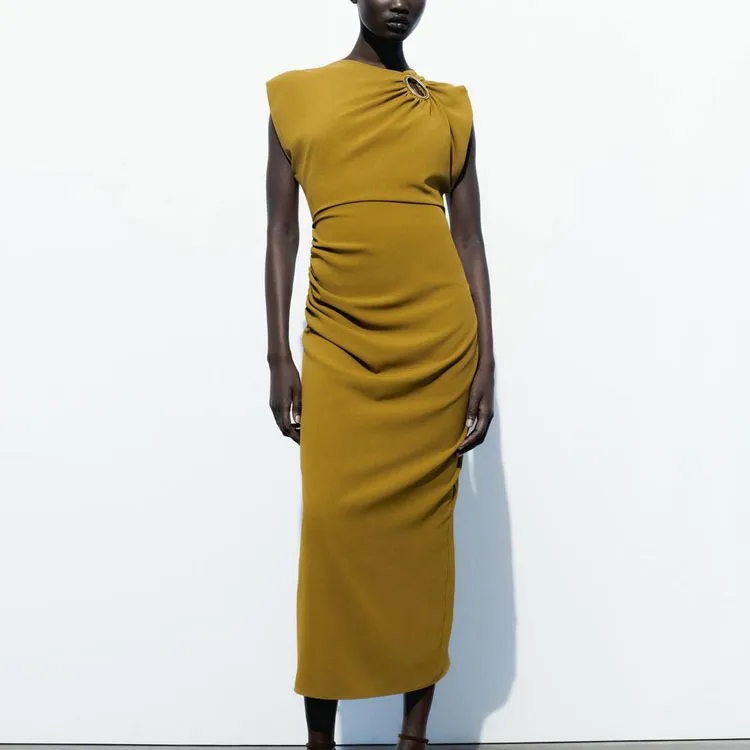 ZARA Sleeveless Dress Women's Olive Green-2