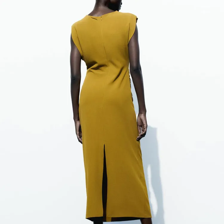 ZARA Sleeveless Dress Women's Olive Green-3