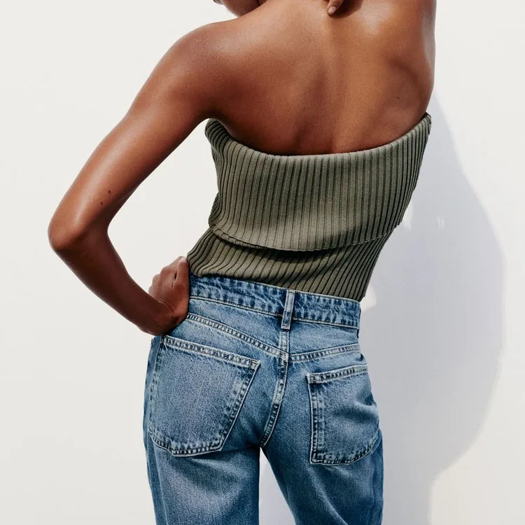 ZARA Crop Tops Women's Khaki-3