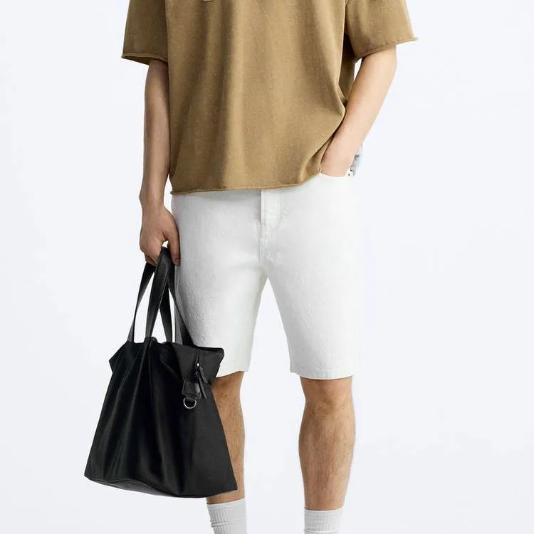 ZARA Denim Shorts Men White-3