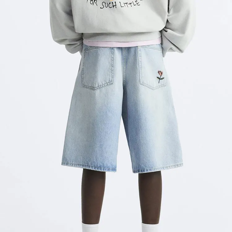 ZARA Denim Shorts Unisex Light Blue-4