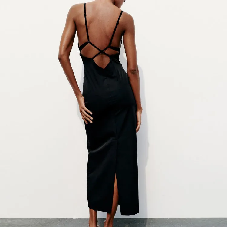 ZARA Slip Dresses Women's Black-3
