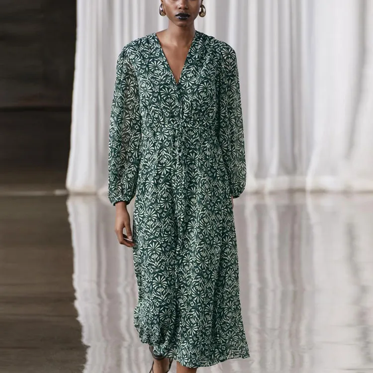ZARA Long-Sleeved Dresses Women's Green-2