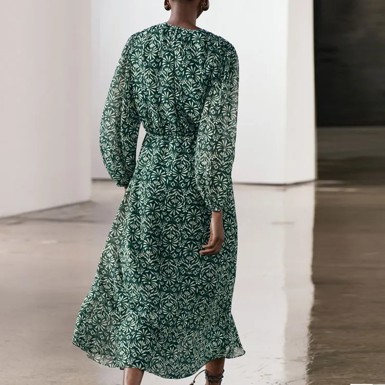 ZARA Long-Sleeved Dresses Women's Green-3