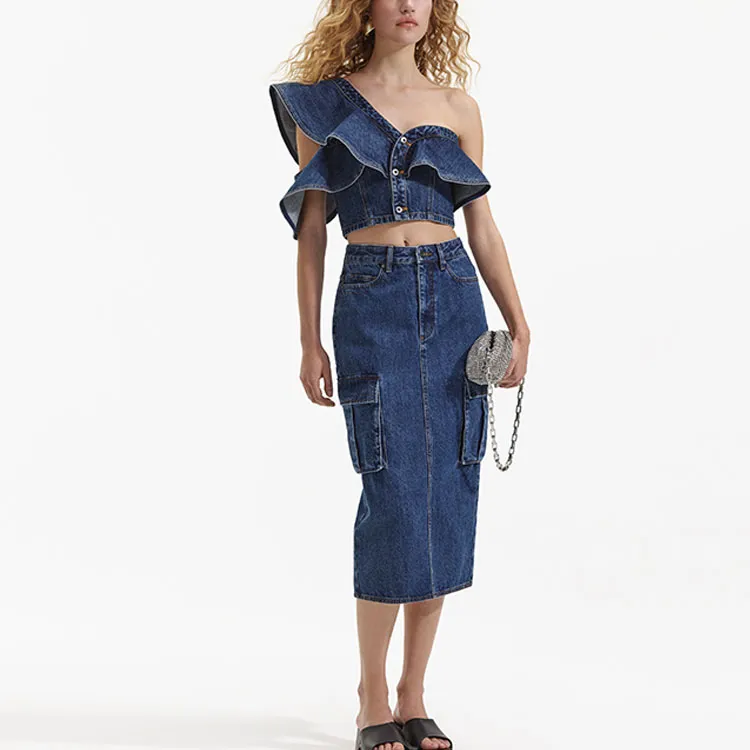 Self portrait One shoulder Denim Top-1