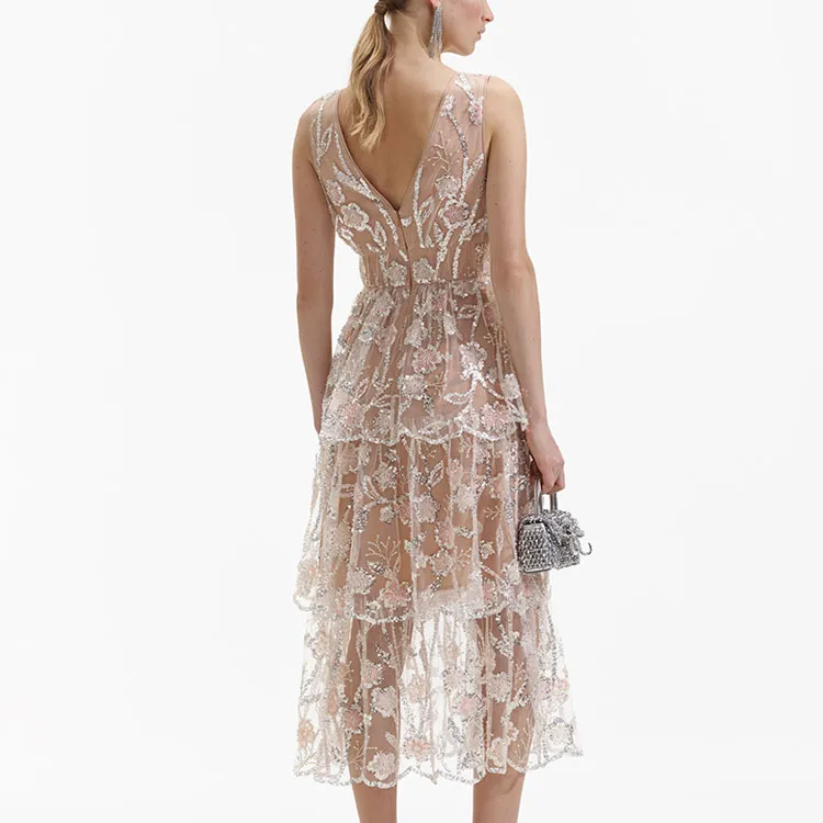Self portrait Sleeveless Dress Women's Silver-2