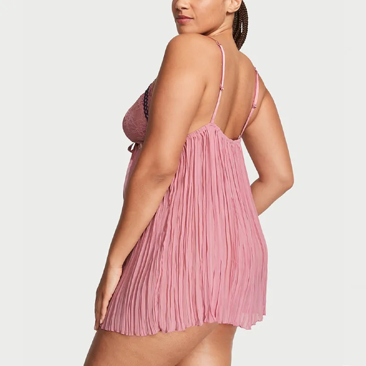 Victoria's Secret PINK VERY SEXY Lacebowstrapsexybabynightgown/dd Underwear Set Women's Rose Purple-1