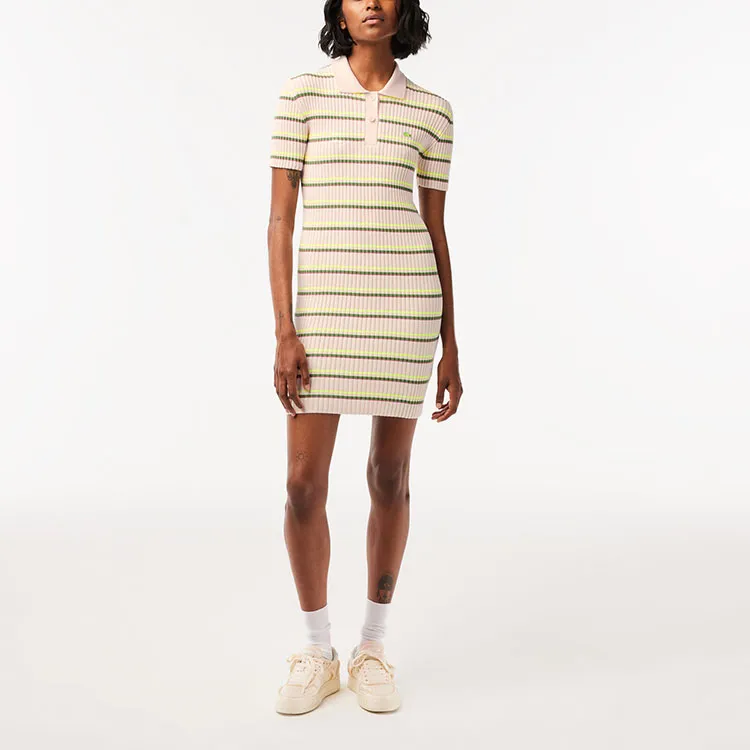 LACOSTE Short Sleeved Dress Women's Pink-1