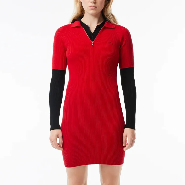 LACOSTE Short Sleeved Dress Women's Red-3