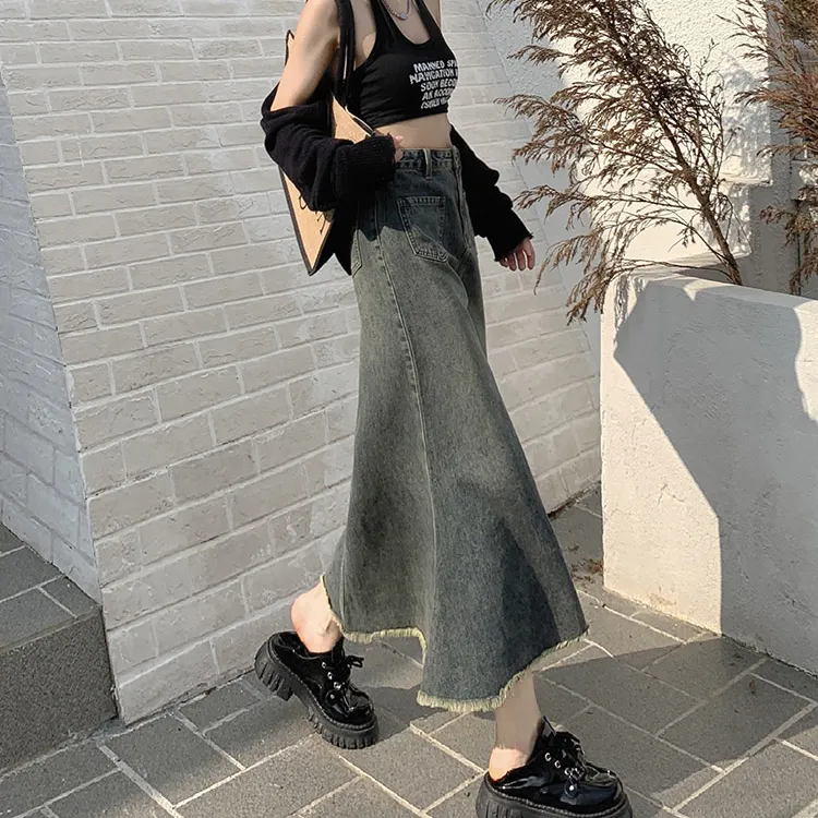 Rose Denim Long Skirts Women's-2