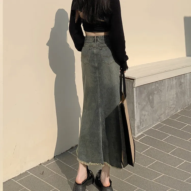 Rose Denim Long Skirts Women's-3
