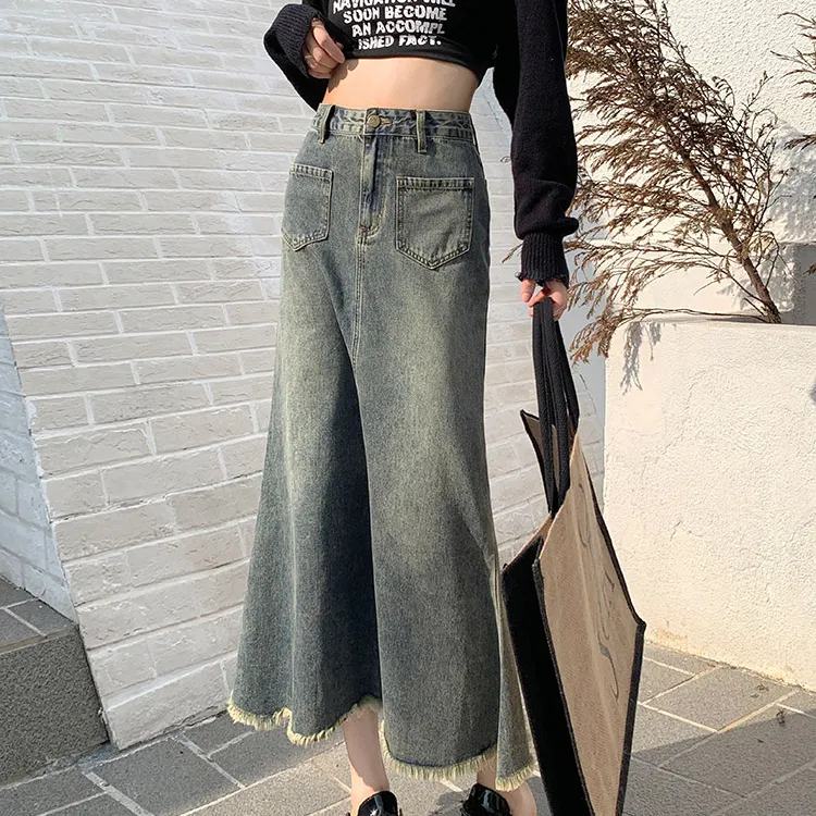 Rose Denim Long Skirts Women's-1