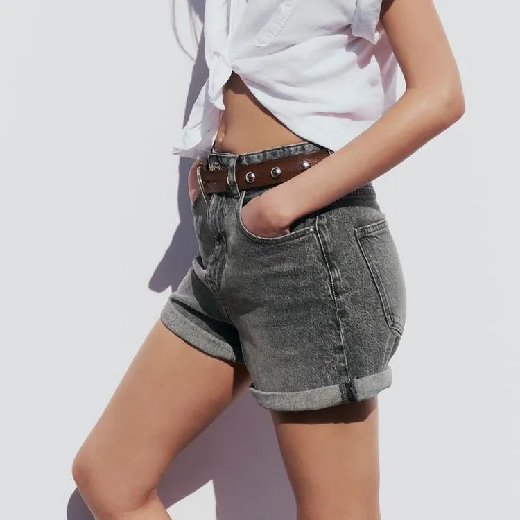 ZARA Denim Shorts Women's Gray-3