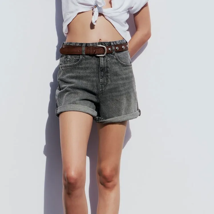 ZARA Denim Shorts Women's Gray-2