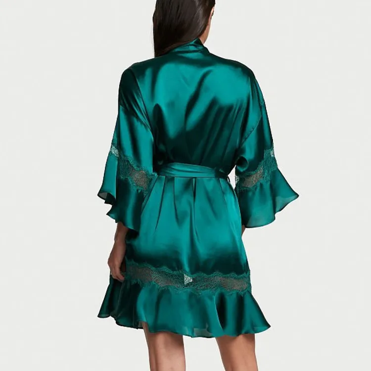 Victoria's Secret Lace Patchwork With Tie Up Waist / Blue-green Pajama Robe Women's Turquoise-1