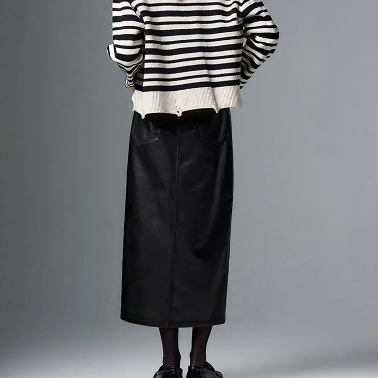 REINEREN Casual Long Skirt Women's Black-3