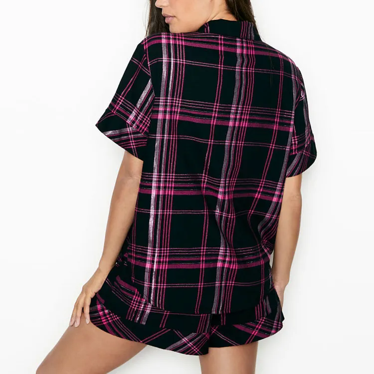 Victoria's Secret THE MIX Pajama Set Women's Black Fuchsia Plaid-2