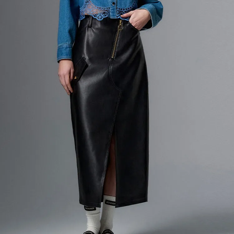 REINEREN Casual Long Skirt Women's Black-4