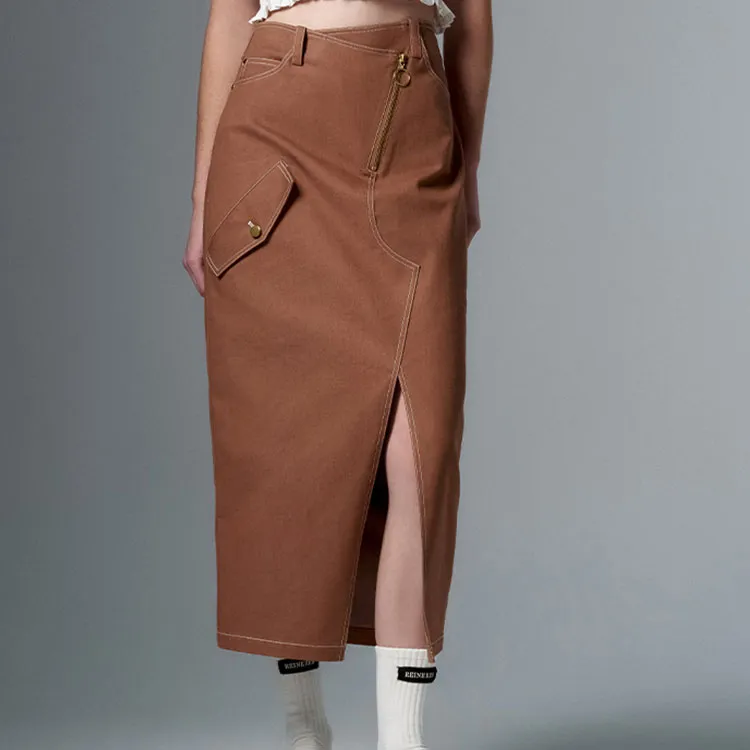 REINEREN Casual Long Skirt Women's Caramel-2