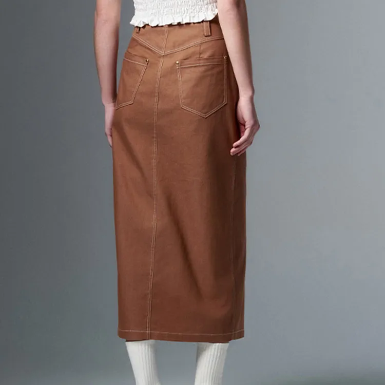 REINEREN Casual Long Skirt Women's Caramel-3