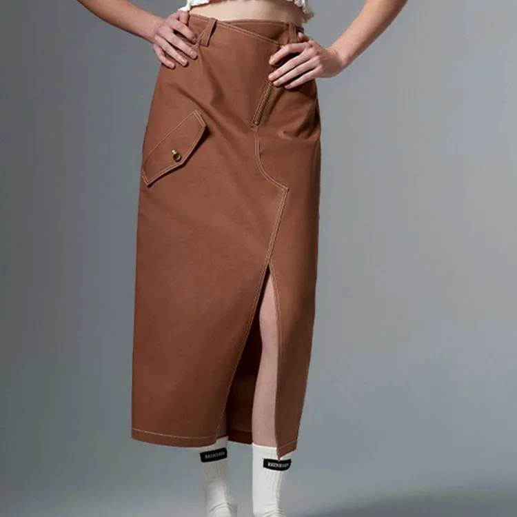 REINEREN Casual Long Skirt Women's Caramel-4