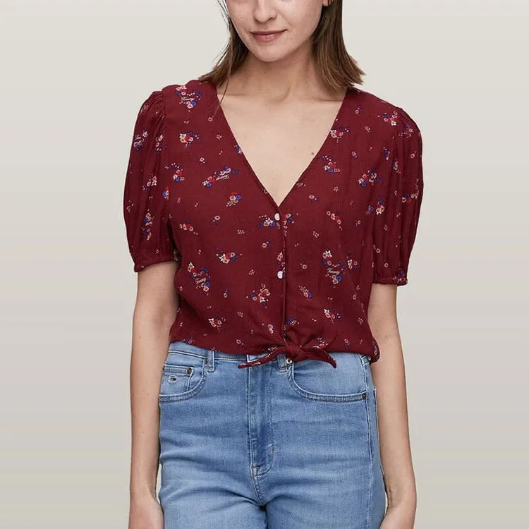 Tommy Hilfiger TJW BALLOON SLEEVE FLORAL BLOU Shirt Women's Red-2