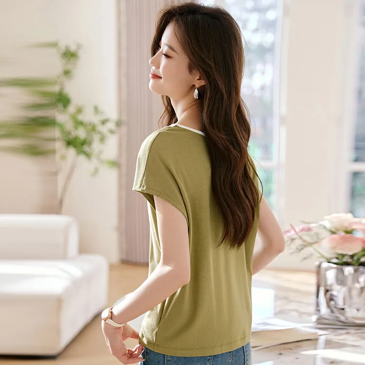 Mo Han Yi Mei T Shirt Women's Green White-1
