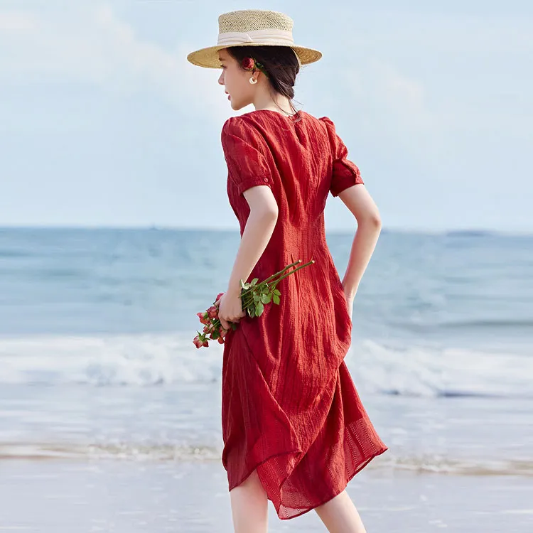 Mo Han Yi Mei Short Sleeved Dress Women's Berry Red-2