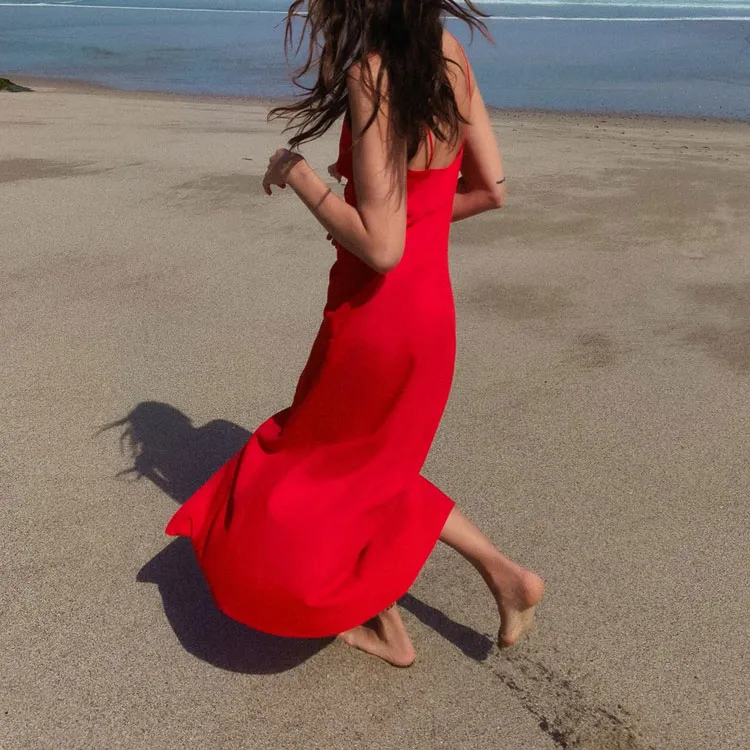 ZARA Slip Dresses Women's Red-2